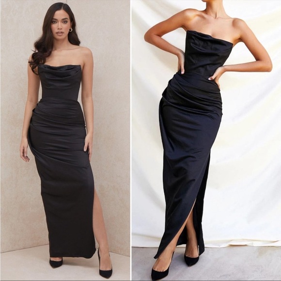 House of CB Dresses House Of Cb Adrienne Black Satin Strapless